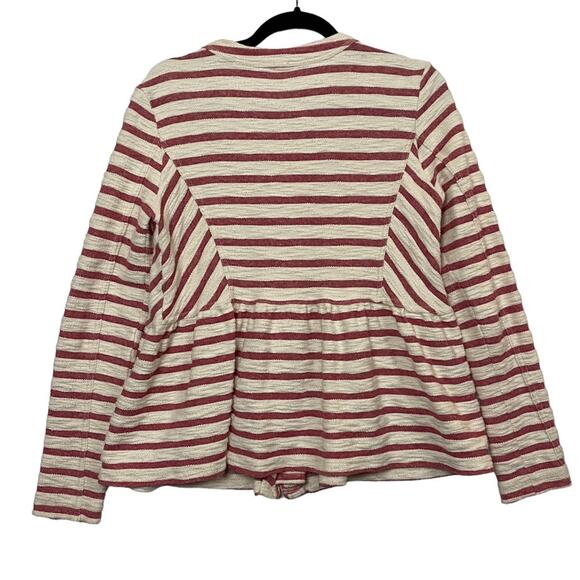 Free People Red Cream Textured Stripe Peplum Full Zip Jacket Size Small - Picture 8 of 9